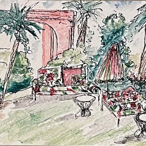 Original print, watercolor colony, Hotel Palm Beach, tropical wall art